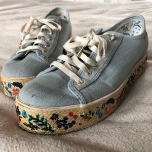 Keds X Rifle Paper Co. Light Blue Floral Embroidered Espadrille Sneakers